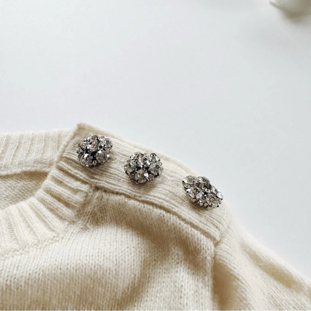 NEW J.Crew Lambswool Crewneck Sweater Jeweled Button